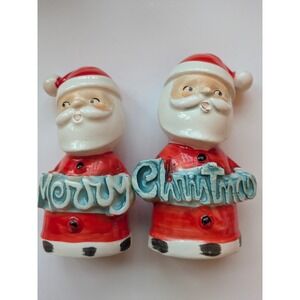 Vintage Ceramic Santa Claus Merry Christmas Salt Pepper Shakers Japan